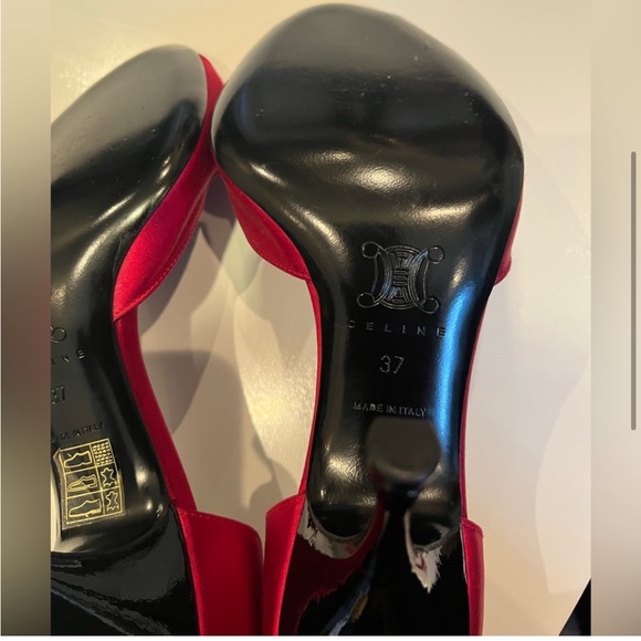 Céline Red Satin Crystal Embellished
D'orsay Peep Toe Pumps Size 37 - Picture 4 of 6